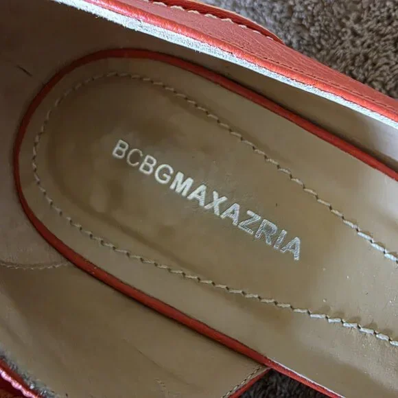 BCBG Max Azria Women’s Orange Leather Kitten Heels 9.5 / 40.5 Italy Pointed Toe - Picture 8 of 14